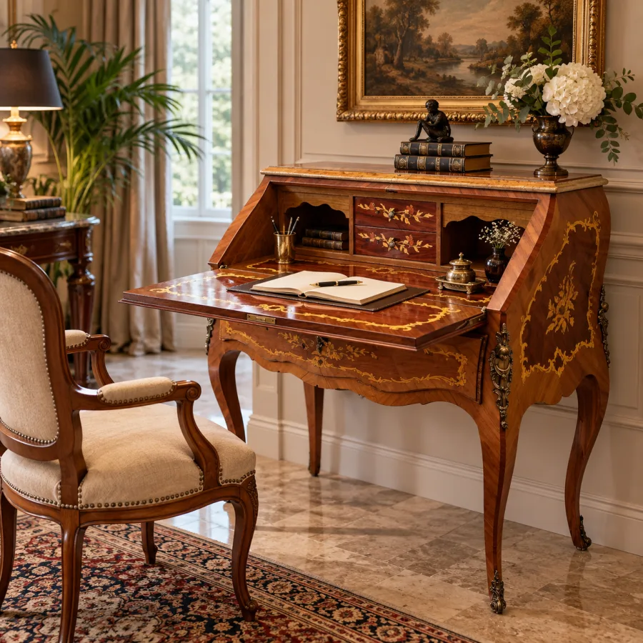 Elegante Louis XV-stijl secretaire met marqueterie